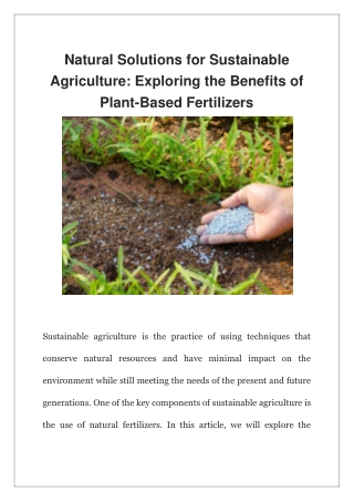 Natural Solutions for Sustainable Agriculture Exploring the Benefits of Plant-Based Fertilizers