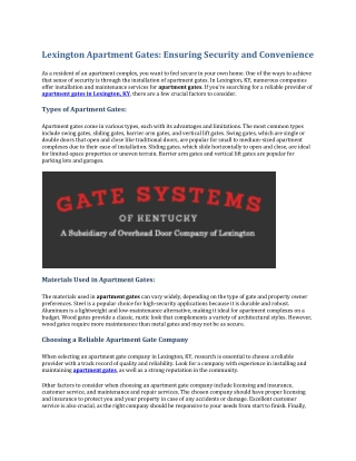 Lexington Apartment Gates: Ensuring Security and Convenience