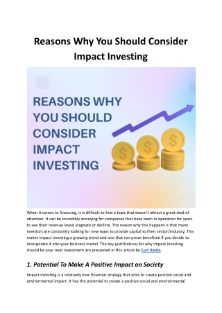 Reasons Why You Should Consider Impact Investing