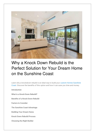 Why a Knock Down Rebuild is the Perfect Solution for Your Dream Home on the Sunshine Coast