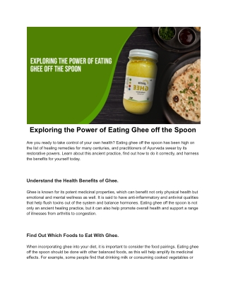 Exploring the Power of Eating Ghee off the Spoon