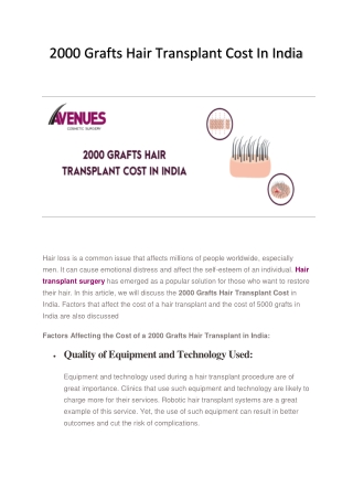 2000 Grafts Hair Transplant Cost In India