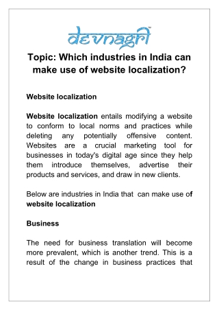 Topic: Which industries in India can make use of website localization?