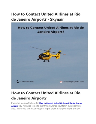 How to Contact United Airlines at Rio de Janeiro Airport