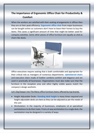 The Importance of Ergonomic Office Chair for Productivity & Comfort