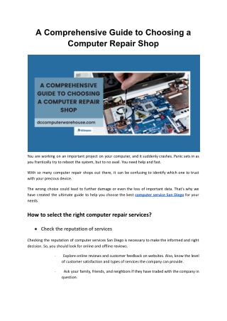 A Comprehensive Guide to Choosing a Computer Repair Shop