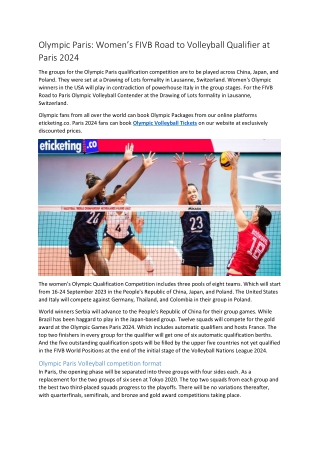 Olympic Paris Women’s FIVB Road to Volleyball Qualifier at Paris 2024