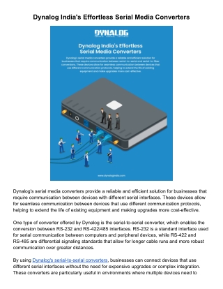 Dynalog India's Effortless Serial Media Converters