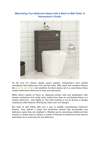 Maximizing Your Bathroom Space with A Back to Wall Toilet_ A Homeowner’s Guide.