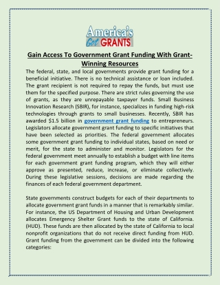 Gain Access To Government Grant Funding With Grant-Winning Resources