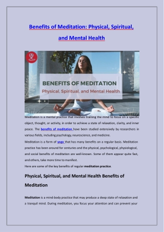 Benefits of Meditation: Physical, Spiritual, and Mental Health