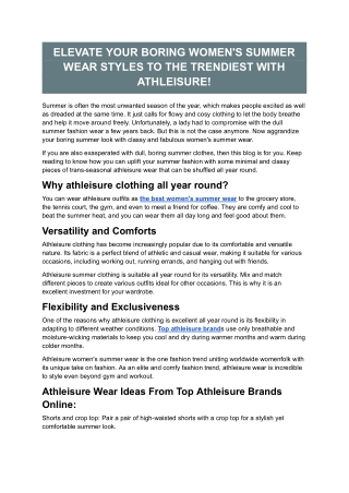 ELEVATE YOUR BORING WOMEN'S SUMMER WEAR STYLES TO THE TRENDIEST WITH ATHLEISURE