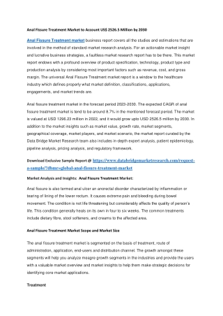 Anal Fissure Treatment Market to Account US 2526.5 Million by 2030