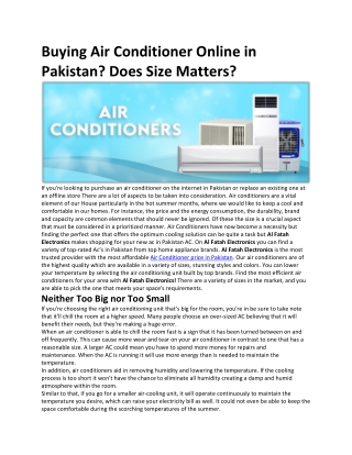 Buying Air Conditioner Online in Pakistan- Does Size Matters-