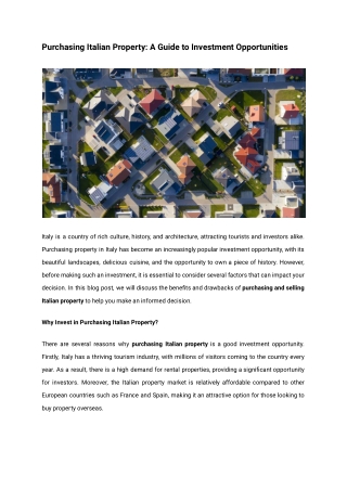 Purchasing Italian Property_ A Guide to Investment Opportunities
