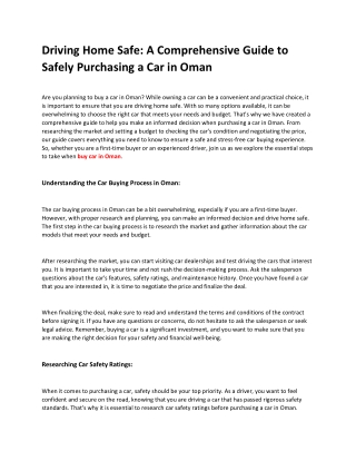 Driving Home Safe A Comprehensive Guide to Safely Purchasing a Car in Oman