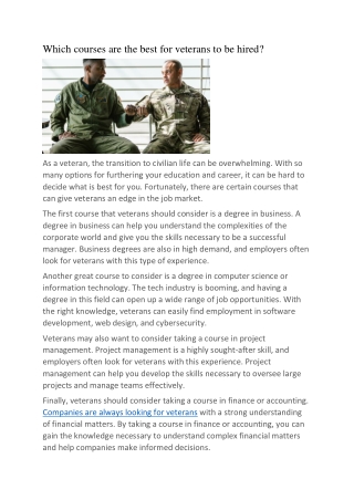 Which courses are the best for veterans to be hired?