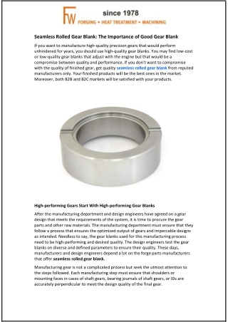 Seamless Rolled Gear Blank: The Importance of Good Gear Blank