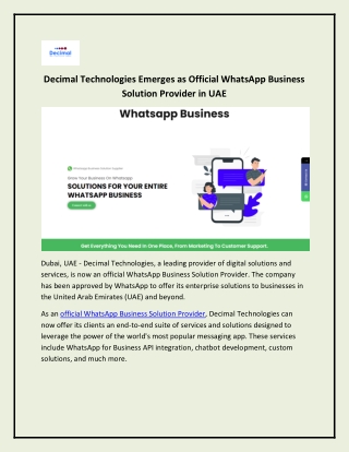 Official WhatsApp Business Solution Provider - Decimal Technology