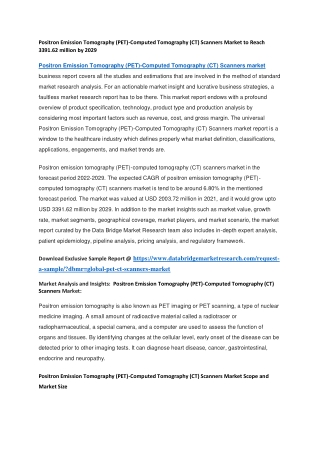 Positron Emission Tomography (PET)-Computed Tomography (CT) Scanners Market to Reach 3391.62 million by 2029