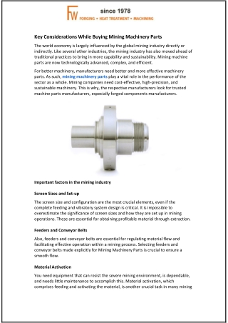 Key Considerations While Buying Mining Machinery Parts