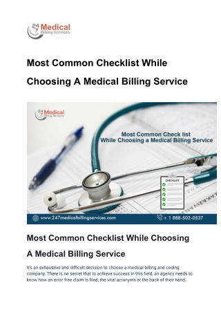 Most Common Check List While Choosing A Medical Billing Service