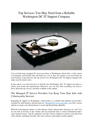 Top Services You May Need from a Reliable Washington DC IT Support Company