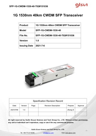 1G 1530nm 40km CWDM SFP Transceiver