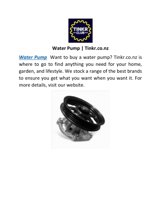 Water Pump | Tinkr.co.nz