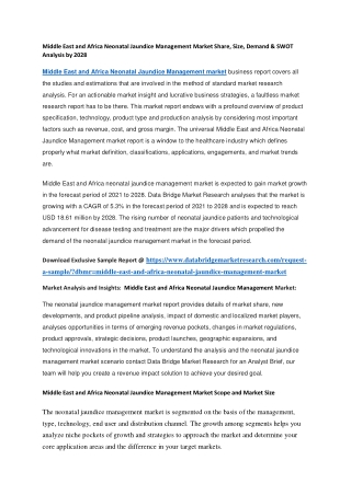 Middle East and Africa Neonatal Jaundice Management Market Share, Size, Demand & SWOT Analysis by 2028