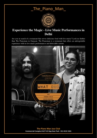 UNWIND AND ENJOY THE BEST OF LIVE MUSIC AND CUISINE AT THE PIANOMAN IN GURGAON