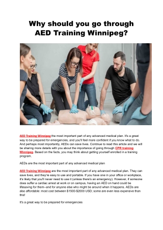 Why should you go through AED Training Winnipeg_