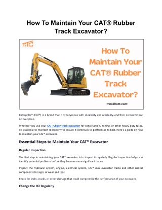 How To Maintain Your CAT® Rubber Track Excavator?