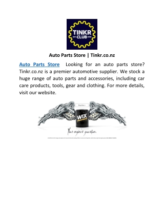 Auto Parts Store | Tinkr.co.nz