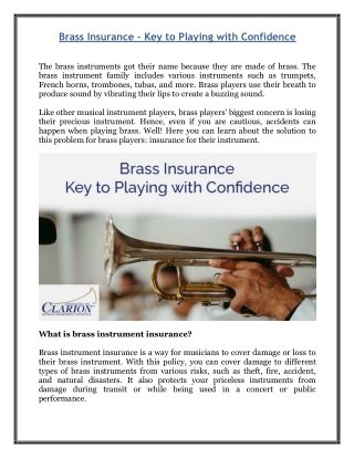 Brass Insurance - Key to Playing with Confidence