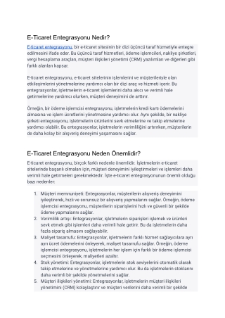 E-Ticaret Entegrasyonu Tanıtım