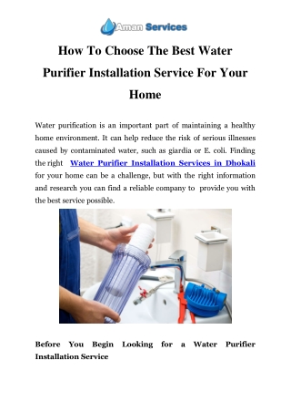 Water Purifier Installation Services in Dhokali Call-7290092205