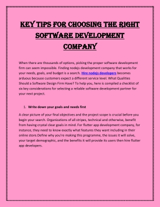 Key Tips for Choosing the Right Software Development Company