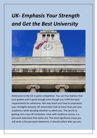 UK- Emphasis Your Strength and Get the Best University