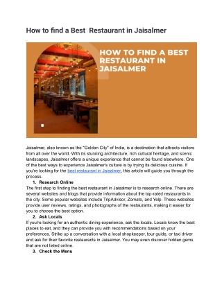 How to find a Best  Restaurant in Jaisalmer