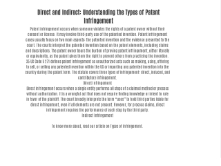 Direct and Indirect: Understanding the Types of Patent Infringement