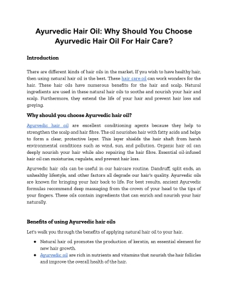 Ayurvedic Hair Oil_ Why Should You Choose Ayurvedic Hair Oil For Hair Care