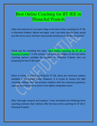 Best Online Coaching for IIT JEE in Himachal Pradesh