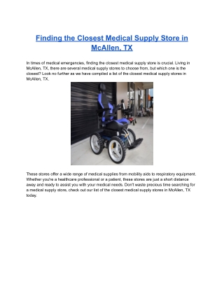 Finding the Closest Medical Supply Store in McAllen, TX