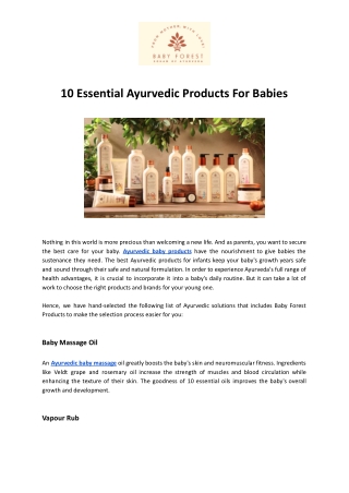 Top 10 must have Ayurvedic Baby Products by Baby Forest