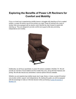 Exploring the Benefits of Power Lift Recliners for Comfort and Mobility