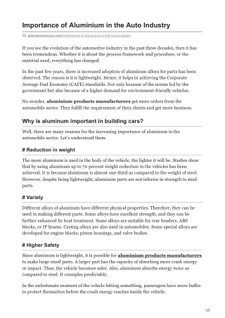 Importance of Aluminium in the Auto Industry