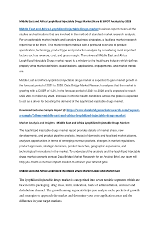 Middle East and Africa Lyophilized Injectable Drugs Market Share & SWOT Analysis by 2028