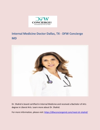 Internal Medicine Doctor Dallas, TX - DFW Concierge MD