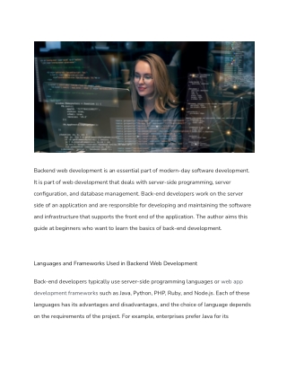 A step-by-step guide to the development of back-end systems